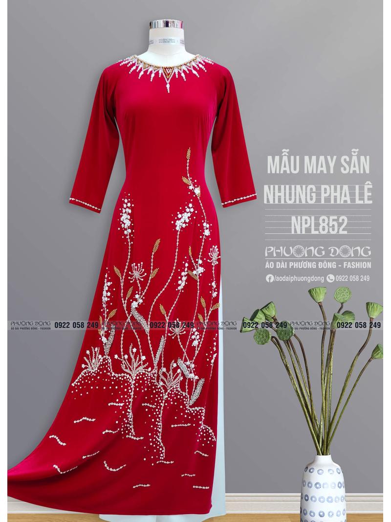 Áo Dài Bà Sui Nhung Đính Đá Pha Lê Cao Cấp NPL852